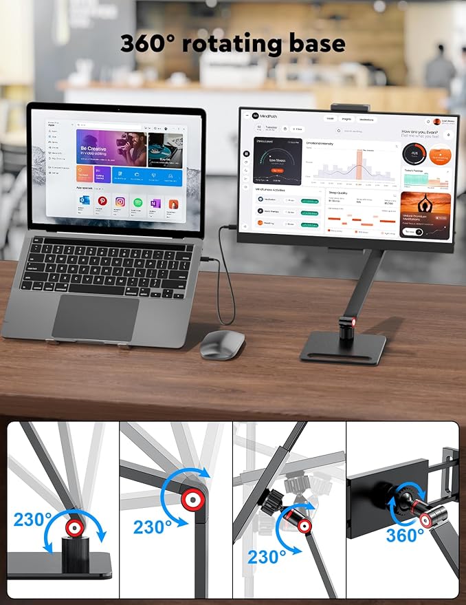 15.6” Portable Monitor with Adjustable Stand, 1080P FHD IPS Screen Extender, Laptop Stand & Smart Cover Included, Ultra Slim Travel Monitor with Eye Protection, Plug and Play for Laptop/PC/Mac