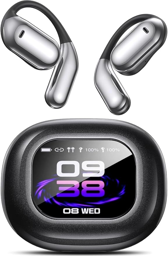 Open Ear Bluetooth 5.4 Earbuds -Bone Conduction Headphones 2025 New Intelligent Touch Screen Ultra Comfy Over The Ear Bluetooth Earbuds with Earhooks IPX7 Waterproof for Exercise 9