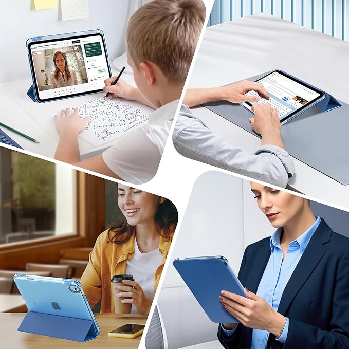 MoKo for iPad Air 11 inch Case (M4/M3/M2) 2026/2025/2024, iPad Air 5th/4th Gen 10.9 inch Case 2022/2020 with Pencil Holder, Slim Light Trifold Cover with Hard PC Translucent Back Shell, Navy Blue