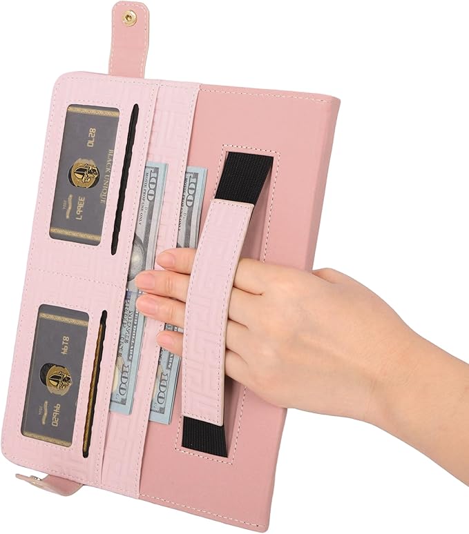 Handbag Case for iPad 9.7 Inch 2018/2017 (6th/5th Gen), iPad Air 2/Pro 9.7 Cover, Techcircle Cute Folio Stand Wallet Case w/Pencil Holder, Card Slots, Hand Strap, Shoulder Strap, Baby Pink