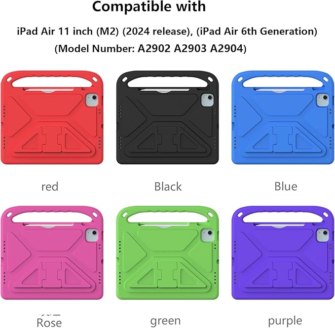 Kids Case for Apple iPad Air 11 inch M4/M3/M2 (2026/2025/2024) with Pencil Stylus Holder/Handle/Kickstand Slim Lightweight Cute Soft Shockproof EVA Folio Stand Protective Tablet Cover, Blue