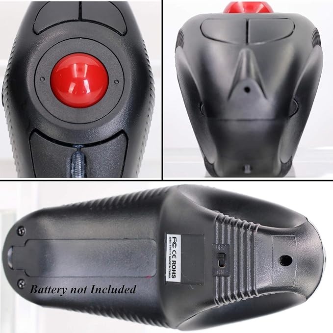 EIGIIS 2.4G Ergonomic Trackball Finger Handheld USB Wireless Mouse for PC Laptop Mac Left and Right Handed User (Black Wireless Red TrackBall)