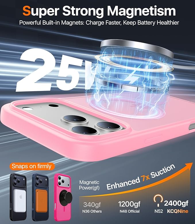 Magnetic for iPhone 17 Pro Case,[Anti-Slip][Compatible with MagSafe][Military Grade Drop Protection] Shockproof Protective Translucent Matte Phone Case for iPhone 17 Pro Case,Pink