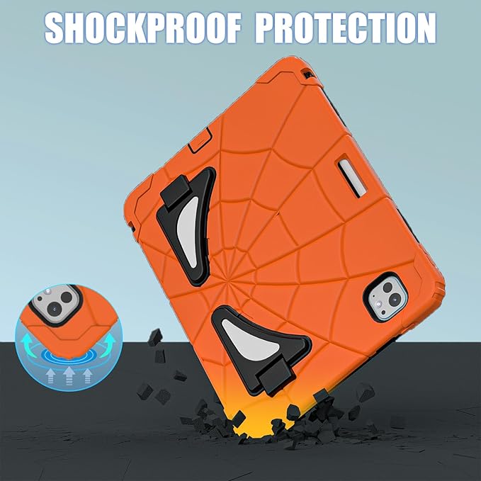 AKABEILA Compatible with Apple iPad Pro 11(2024) 11 inch Tablet Case，Lightweight Shockproof Rugged Protective Cover with Kickstand for Kids Children Boys Babies Orange Black