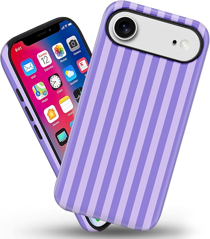 Magnetic for iPhone 17 Air Case Cute Stripes Phone Case, Shockproof Slim TPU and Hard PC Protective Phone Cover Compatible with MagSafe Designed for Women Girls, Light Purple