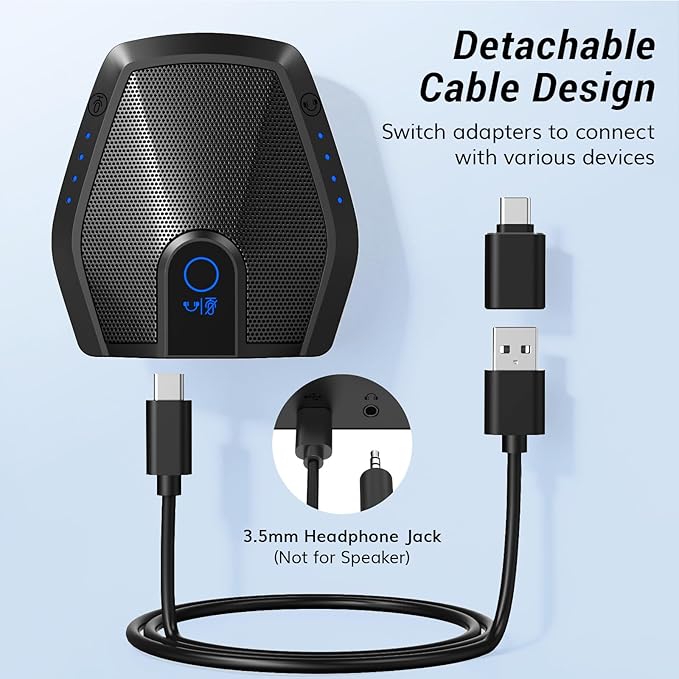 TONOR Conference Microphone with AI Noise Canceling, USB Mic for Teleconference, Condenser Mic for Work at Home, Volume Adjustment, Compatible with Windows and Mac, Desktop PC and Laptop, G11 PRO