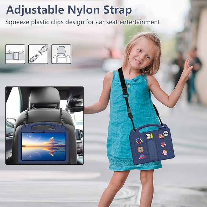 AKABEILA Compatible with Honor Pad 10 2025 12.1 inch Tablet Case, Kids Friendly Universal Lightweight Shockproof Protective Case with Shoulder Strap & Stand Handle Navy Blue