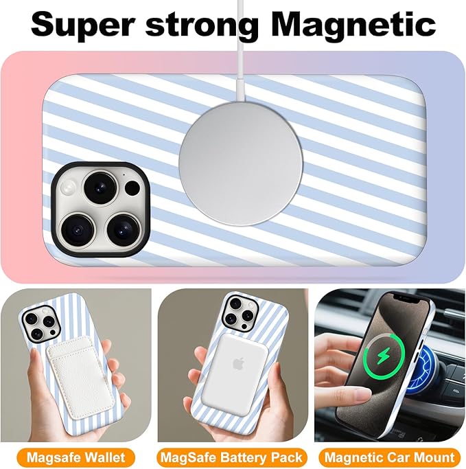 Magnetic for iPhone 13 Pro Case Cute Diagonal Stripes Phone Case, Shockproof Slim TPU and Hard PC Protective Phone Cover Compatible with MagSafe Designed for Women Girls,Blue