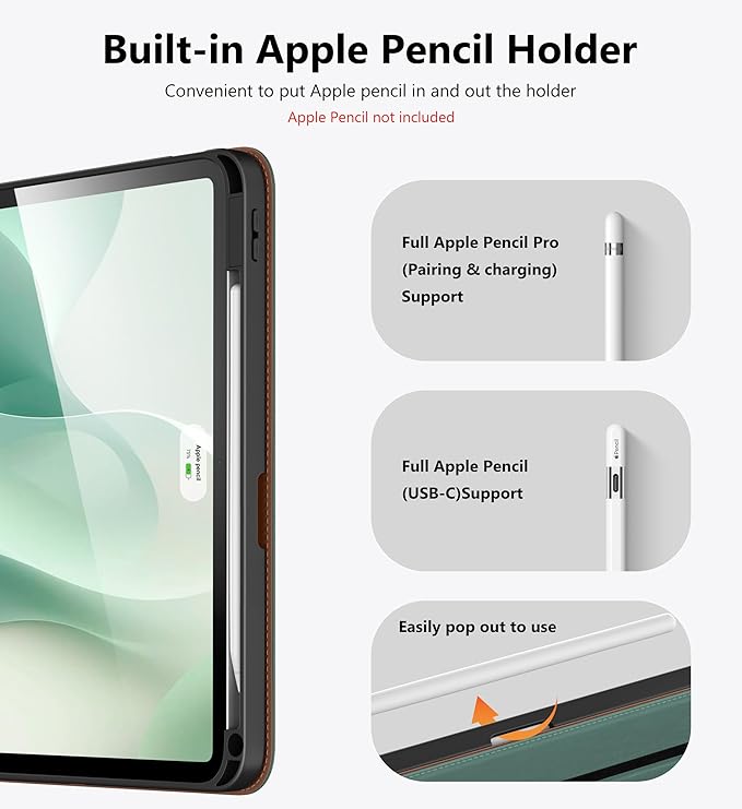 DTTO for iPad Air 11 inch Case M4 / M3 / M2 (2026/2025/2024), iPad Air 5th / 4th Gen (2022/2020), 360 Degree Rotating Premium Leather Folio Stand Cover with Pencil Holder, New Midnight Green