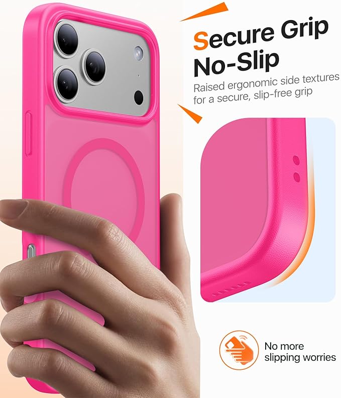 Magnetic for iPhone 17 Pro Max Case,[Anti-Slip][Compatible with MagSafe][Military Grade Drop Protection] Shockproof Protective Translucent Phone Case for iPhone 17 Pro Max Case,Hot Pink