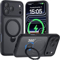 for iPhone 17 Pro Max Case [ 360° Spin Magnetic Stand] [Full Camera Protection] Compatible with Magsafe, 15FT Military-Grade Protection, Translucent Matte Anti-Slip Phone Case 6.9'', Black