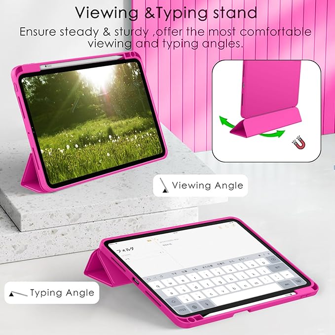 ZryXal iPad Pro 11 Inch Case (M5) 2025/ (M4) 2024 (Model: A2836/A2837/A3006), Trifold Stand Smart Cover with Pencil Holder and Soft TPU Back, Auto Wake/Sleep (Rose Red)