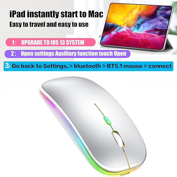Bluetooth Wireless Mouse for Laptop mac MacBook ipad MacBook air MacBook pro pc Desktop Computer Windows Chromebook Notebook (Silver White)