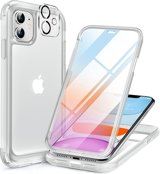 Miracase Glass Series for iPhone 11 Case 6.1 inch, Upgraded Full-Body Rugged Phone Bumper Case Cover with Built-in 9H Tempered Glass Screen Protector and Camera Protector, Matte Clear