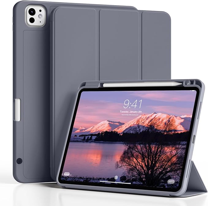 Case for iPad Pro 12.9-inch 2022/2021(6th/5th Gen),iPad Air 13 Inch(M4/M3/M2,2026/2025/2024) with Pencil Holder,2nd Gen Pencil Charging,Auto Sleep/Wake,Flexible TPU Protective Cover (Purple)