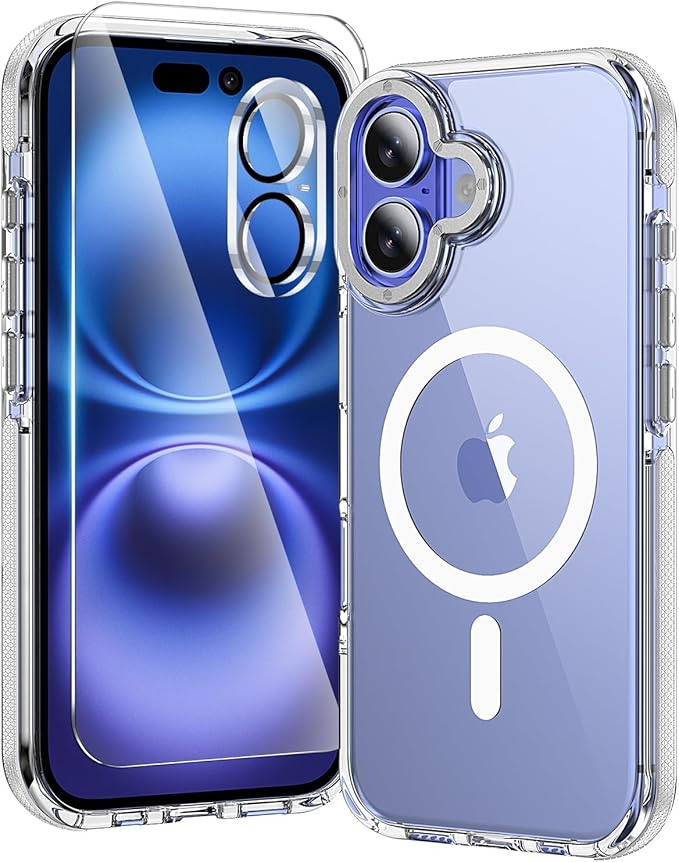 toushion 3 in 1 for iPhone 16 Case Clear with MagSafe, Yellowing-Resistant Acrylic Back, Shockproof Guard Corners, Military-Grade Protection for iPhone 16 Phone Case 6.1 inch Clear Bumper