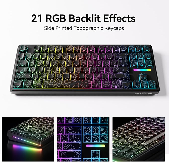 AUSDOM Wireless Mechanical Gaming Keyboard: 10000mAh Battery Tri-Mode 2.4G/BT5.3/USB-C Hot Swappable Custom Keyboard with RGB Backlit, Side Printed PBT Keycaps, 15-Layer Gasket Structure, Topographic