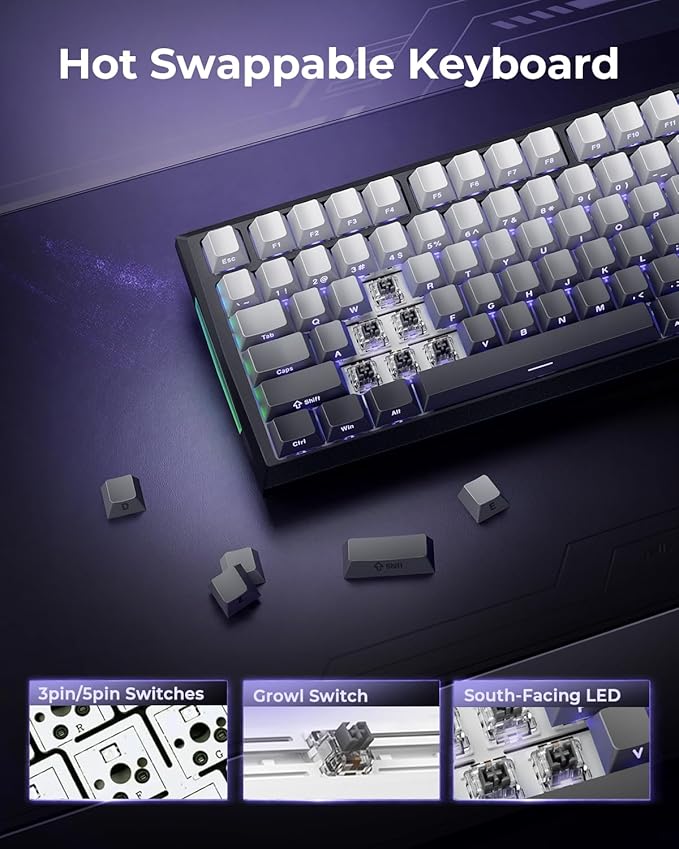 Redragon Wireless Mechanical Keyboard, Gasket RGB Gaming Keyboard with Screen & Knob, Tri-Mode BT5.0/2.4G/USB-C, 95 Keys Hot Swappable, Side Printed PBT Keycaps, Thick Pre-Lubed Linear Switch, K725SP
