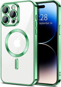 Hython Magnetic Clear for iPhone 14 Pro Case with Camera Lens Protector [Compatible with MagSafe] Luxury Plating Edge Slim Soft TPU Cover Protective Phone Case for iPhone 14 Pro 6.1", Light Green