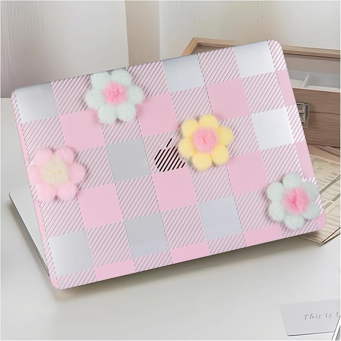 DTangLsm for MacBook Pro 13 inch Case 2025 2024-2016 M2 M1 A2338 A2289 A2251 A2159 A1989 A1706 A1708, Gingham Plush Plastic Hard Shell Cover for MacBook Pro 13.3 + Keyboard Cover, Pink Checkerboard