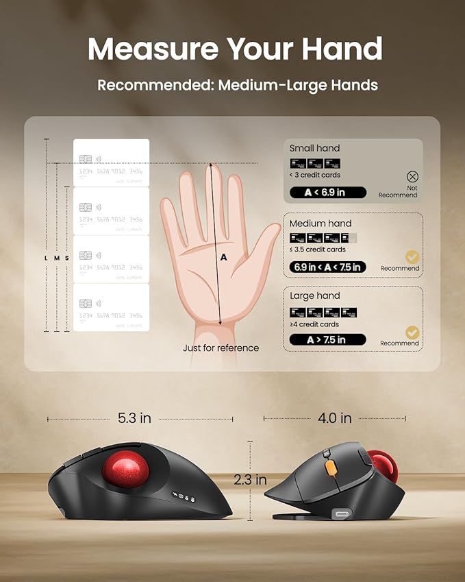 ProtoArc Wireless Bluetooth Trackball Mouse, EM02 Two Adjustable Angle Ergonomic Rechargeable Computer Ball Mouse, 3 Device Connection, Thumb Control and Smooth Tracking for Laptop, PC, Mac-Red