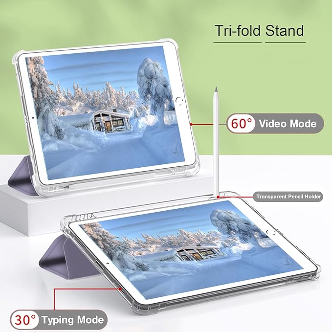 Case for iPad Pro 9.7 Only(Old Model 2016), Lightweight Slim Auto Sleep/Wake Trifold Stand Smart Cover, Soft TPU Frosted Translucent Back Pencil Holder Case for iPad Pro 9.7 Inch, Gray Purple