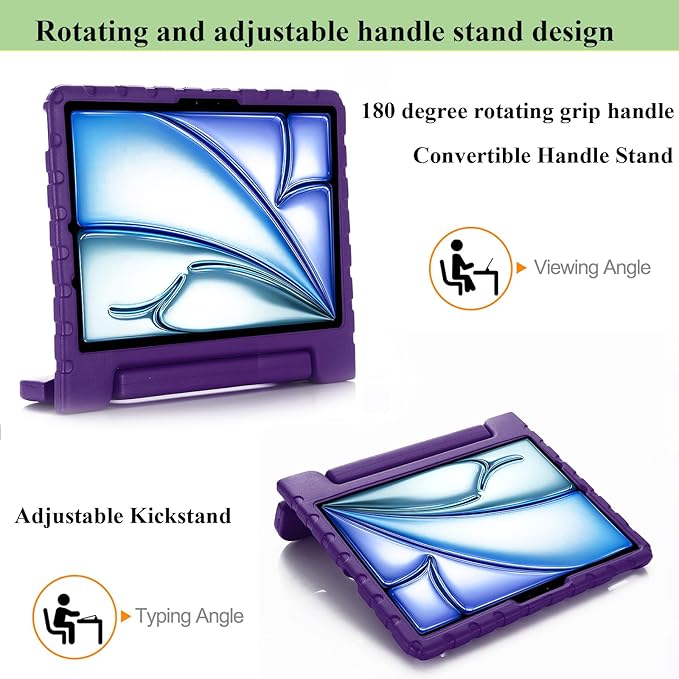 Kids Case for iPad Air 11-inch M3/M2 & iPad Pro 11 inch Case M5/M4 (2025/2024) with Pencil Holder/Kickstand Lightweight Convertible Handle Stand EVA Shockproof Rugged Protective Cover, Black