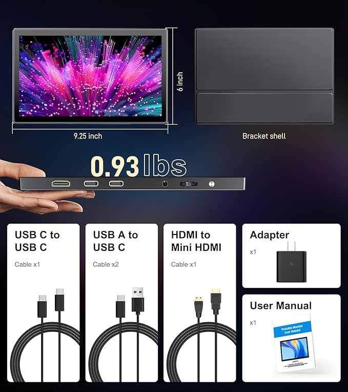 10.1 inch Portable Touchscreen Monitor, Screen Extender 1920x1200 IPS Travel Small Monitor with Cover, USB-C HDMI Computer Touch Screen Display for Laptop Windows PC Mac PS4 Xbox