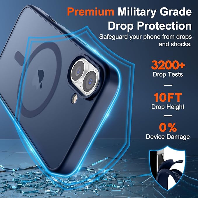 SUPFINE Magnetic for iPhone 17 Case (Compatible with MagSafe)(Military Grade Drop Protection) Translucent Matte Shockproof with Anti-Fingerprint Phone Cover,Dark Blue