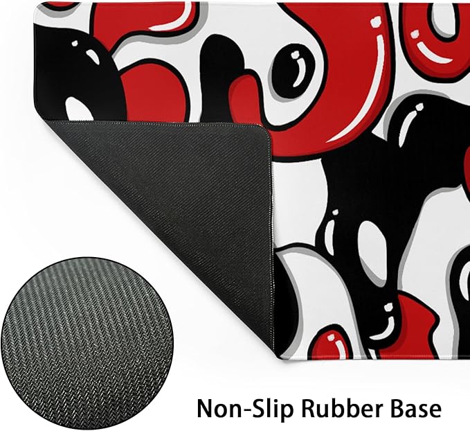 Red Black White Gaming Mouse Pad Desk Pad Large 35.4x15.7 Inch Japanese Anime Geometric Gaming Mouse Pad Extended Non-Slip Rubber Base Stitched Edge Japanese Desk Mat for Gamer Office Home Work