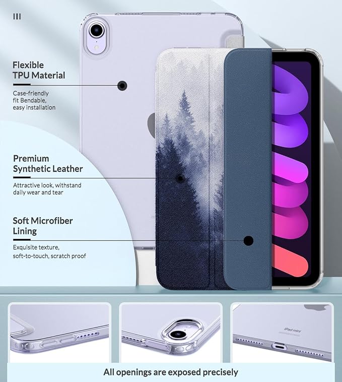MoKo Case Fit New iPad mini 7 (A17 Pro) 2024, iPad mini 6th Generation Case 2021 (8.3-inch), iPad mini 6 Case, Soft TPU Translucent Frosted Back Cover Case for iPad mini 7th, Gray Forest