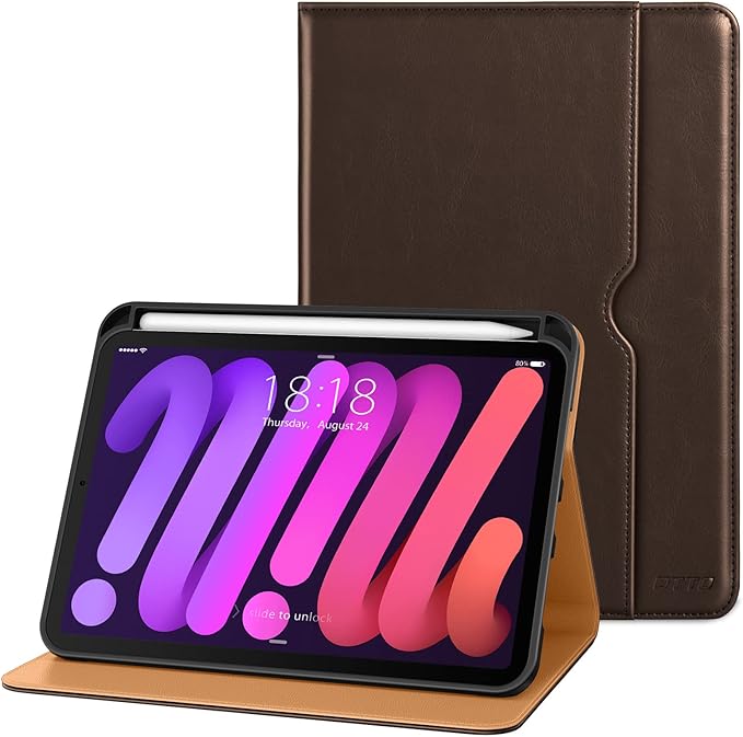 DTTO for iPad mini 7th (A17 Pro) 2024/iPad Mini 6th Generation Case 2021 8.3 Inch, Premium Leather Business Folio Stand Cover for Mini 7/6 with Pencil Holder-Multiple Viewing Angles, Dark Brown