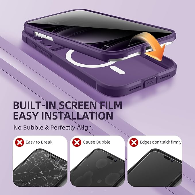 BERFY for iPhone 17 Pro Case, Compatible with MagSafe, Built-in Privacy Screen Protector, Camera Protection, Shockproof Full Body Phone Case 6.3", Translucent Deep Purple