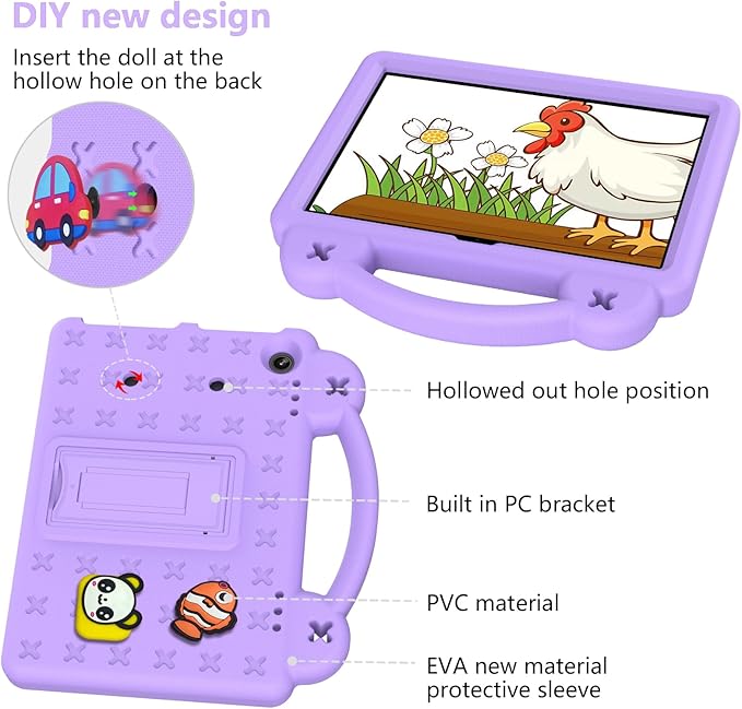 AKABEILA Compatible with Amazon Fire HD 8/HD 8 Plus (2020/2022)/Fire HD 8 2024 Tablet Case, Kids Lightweight Shockproof Protective Case with Shoulder Strap & Stand Handle Light Purple