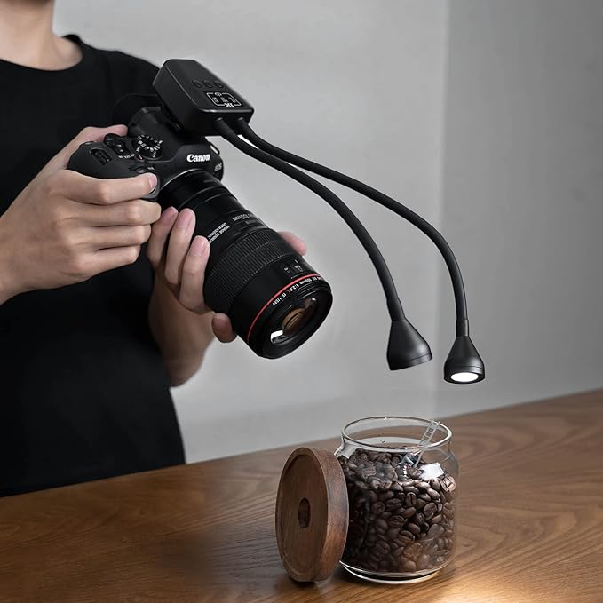 JJC 10-Level Brightness LED Macro Arm Light, CRI 95+ 5600K Macro Photography Lighting with USB-C Charging for Canon Nikon Sony Olympus Pentax DSLR Camera for Insert Plant Jewelry Close Up Shooting