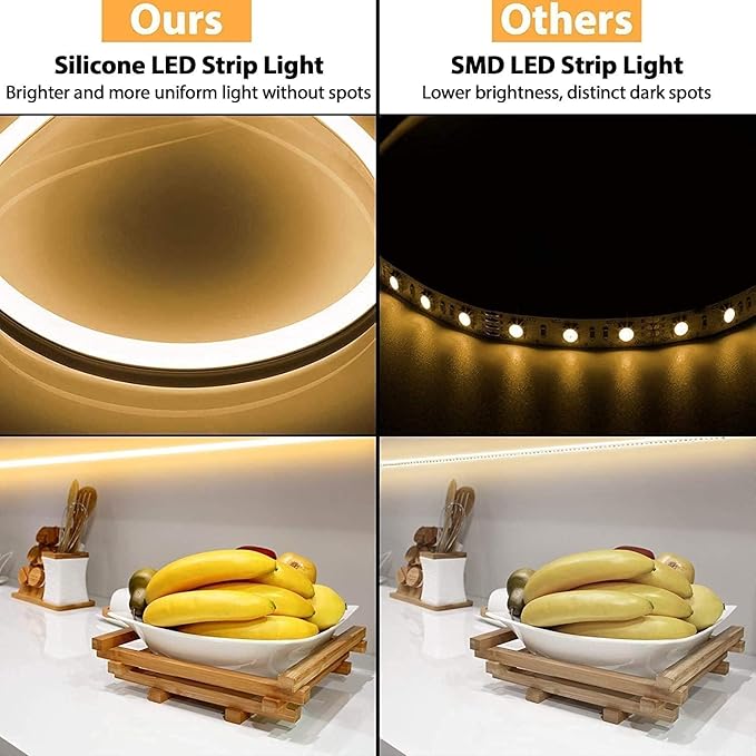 Lamomo LED Neon Lights, 12V Warm White Dimmable LED Strip Lights, 16.4ft/5m Waterproof LED Neon Rope Lights, Silicone 3000K Neon LED Strip for Bedroom Indoor Home Decor (Power Adapter Included)