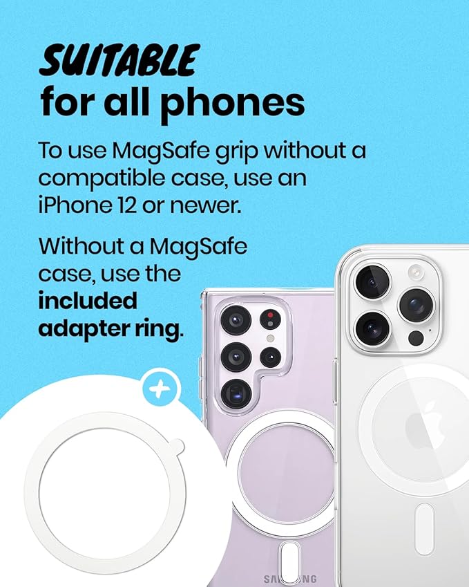 On The Grip Magnetic Phone Grip for MagSafe, Genuine Natural Crystal & Seashell Stone, Swappable Top, Strong Magnet Holder & Kickstand for iPhone 15 14 13 12 Pro Max Plus & MagSafe Cases (Peach)