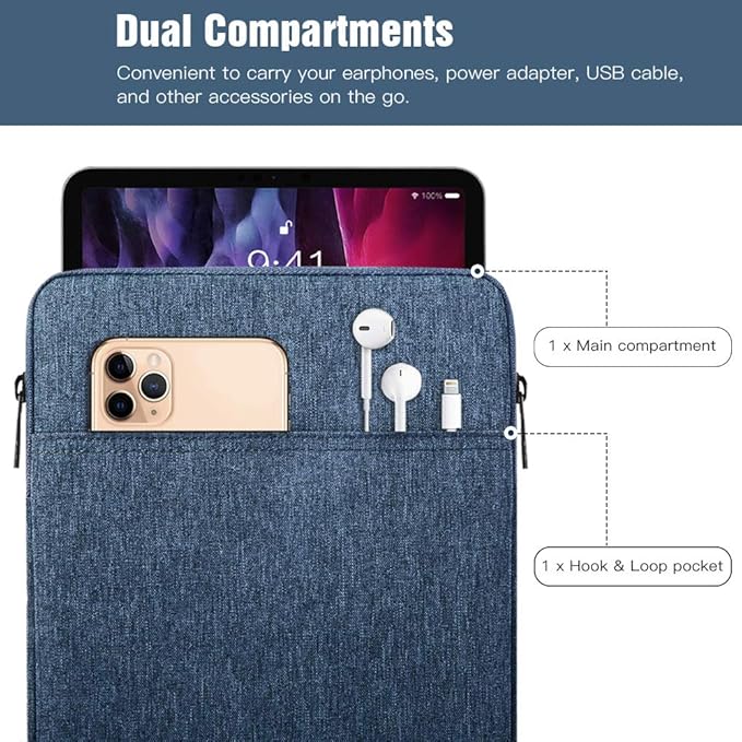 TiMOVO 9-11" Tablet Sleeve Bag for iPad 11-inch A16 2025, iPad 10.9"/10.2"| Air 11 Inch/5th/4th Gen. 10.9", Galaxy Tab A9+/A11Plus 11", Protective Bag Fit Smart Keyboard, Blue