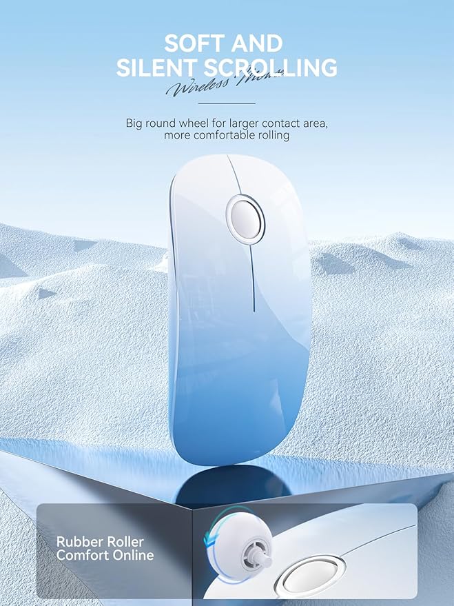 RAPIQUE Bluetooth Wireless Mouse - (BT5.1+USB) Dual Connectivity, Quiet Click, Low Power, and 1600 DPI, Portable Cordless Mouse for Laptop, MacBook Pro/Air, iPad (Gradient Sky Blue)