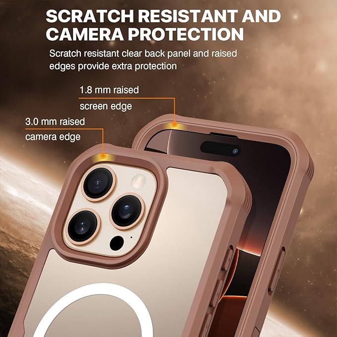 CENHUFO Privacy for iPhone 16 Pro Case, Compatible with Magsafe Magnetic Full Body Case Built-in 9H Tempered Glass Privacy Screen Protector and Camera Lens Protector, Shockproof Cover -Desert Brown
