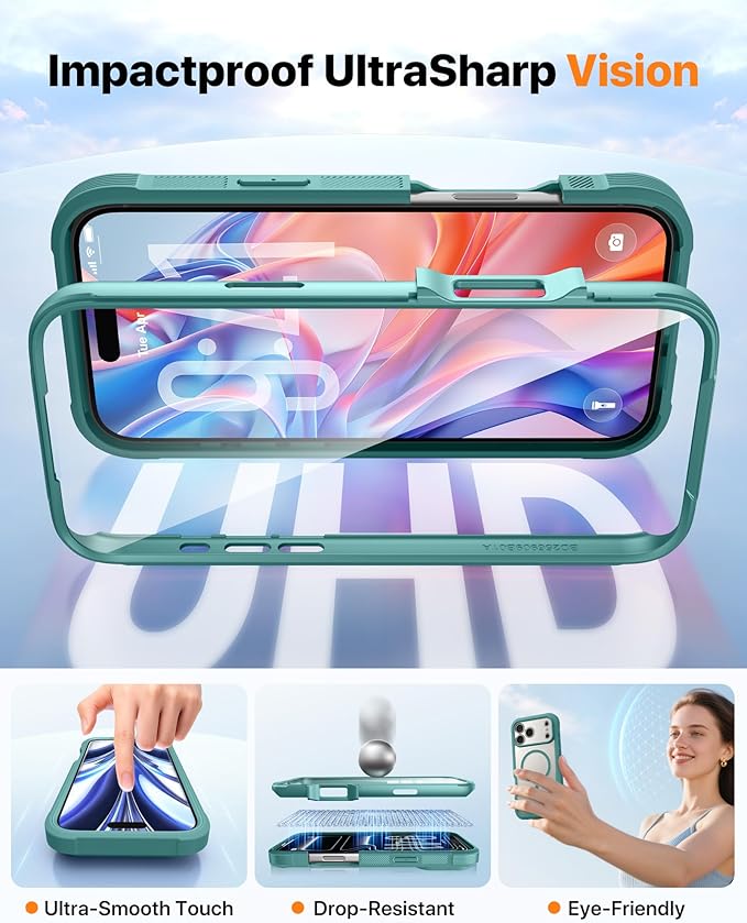 Diaclara Magnetic Designed for iPhone 17 Pro Case Full Body Bumper,[Compatible with MagSafe] Military Drop Proof Cover with Built-in Touch Sensitive Anti-Scratch Screen Protector,Green