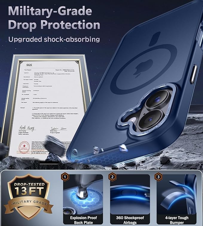 Newfuture Magnetic for iPhone 17 Case [Compatible with Magsafe] [Military Grade Drop Protection] Translucent Matte Anti-Scratch Shockproof Protective Phone Cover 6.3 Inch, Navy Blue