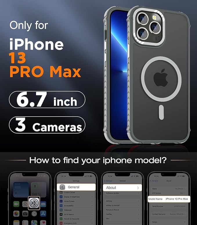 DEERLAMN Strong Magnetic Case for iPhone 13 Pro Max 6.7-Inch,[Compatible with Magsafe][Military Grade Drop Protection] Translucent Matte Shockproof Protective Phone Cover-Frosted Gray