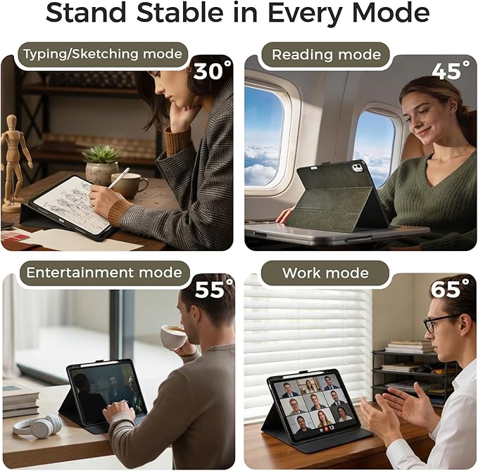 Slim Case for iPad Pro 13 Inch M5/M4 (2025/2024) A3360/A3361/A2925/A2926 with Pencil Holder,Lightweight Cover,Magnetic Closure,Multi Angle Stand,Typing Angle,Auto Sleep/Wake,Green