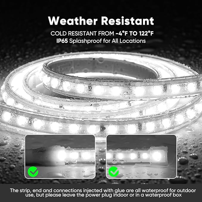 Shine Decor LED Strip Light Super Bright 8000LM, Plug&Play 120V Driverless Easy Wiring, Flicker Free Weatherproof for Outdoor Indoor, Min. 3.9” Cuttable Stickable, 6000K Cool White 32FT ETL Listed
