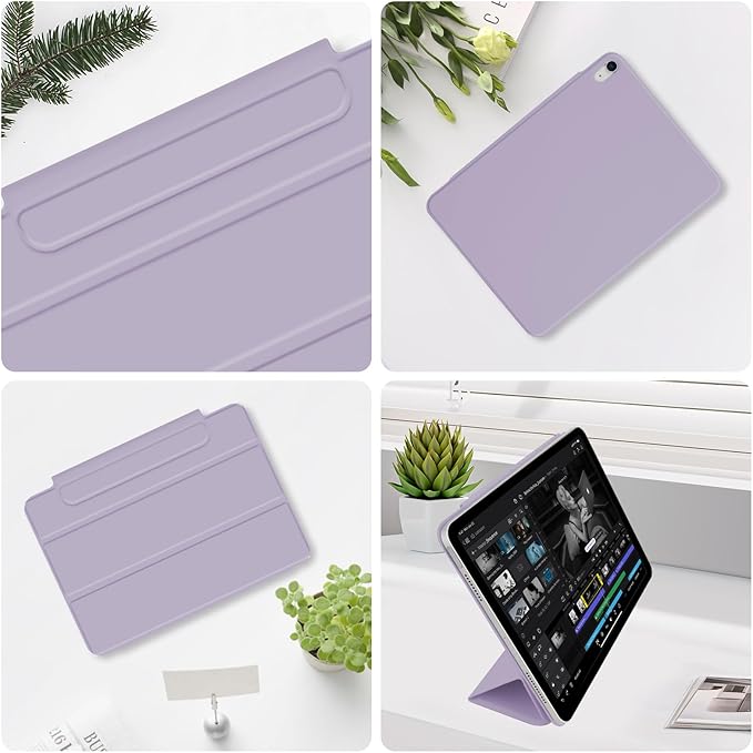 for iPad Air 13 inch M4/M3/M2 Case (2026/2025/2024,Model A3268/A3269/A3271), Auto Sleep/Wake and Magnetic Closure, Trifold Stand Case, PU Leather Cover, Support Apple Pencil Pro, Light Purple