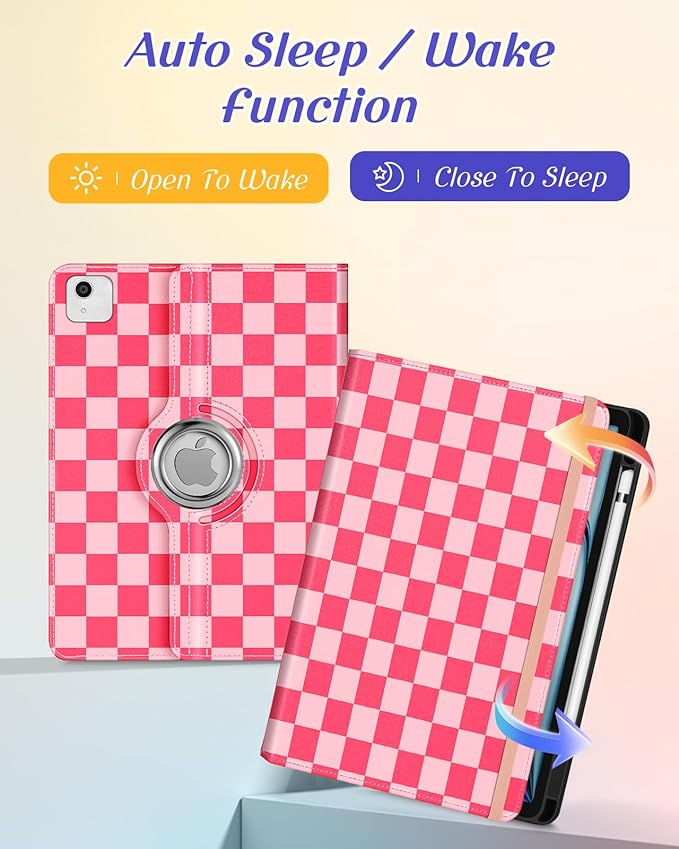 Kidcube for iPad Air 11 Inch Case M3/M2, Air 5th/4th Generation Cases 10.9'', Pro 11'' 2020 - Women Girls Aesthetic Cute Rotating Stand Folio Cover with Pencil Holder & Card Slot Girly Pretty