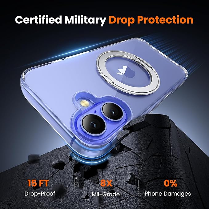 toushion 3 in 1 for iPhone 16 Plus Case Clear Ring Holder | Screen Protector *1 & Camera Lens Protector*1, Not Yellowing, Build in Kickstand, Military-Grade Protection