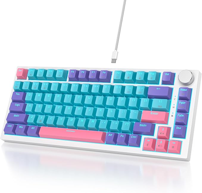 Owpkeenthy 75% Gasket Mounted Mechanical Gaming Keyboard Hot Swappable, Wired 82 Keys Knob RGB Keyboard with Red Switch PBT Keycaps for Win MAC (Joker)