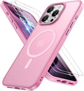 Miracase Magnetic for iPhone 15 Pro Case 6.1 inch (Compatible with MagSafe)（with 2X Screen Protectors）Military-Grade Protection, Anti-Fingerprint Translucent Matte Phone Cover, Mes Pink